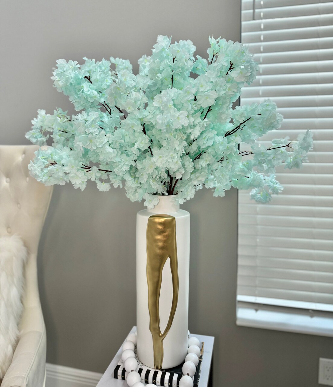 Mila Faux Silk Blue Cherry Blossom Branch Set of 3 pcs 36'' Wedding, Party, Event, Japan's National Flower